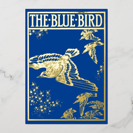 De blauwe vogel -  goud folie uitnodiging (Voorkant)