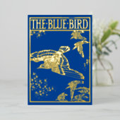 De blauwe vogel -  goud folie uitnodiging (Staand Voorkant)