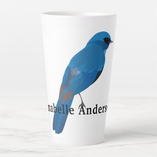 De blauwe vogel van geluk personaliseert latte mok (Voorkant)