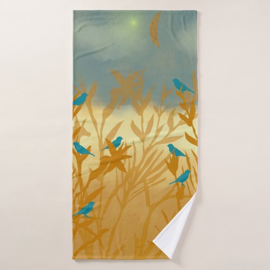 De blauwe vogels bad handdoek (Badhanddoek)