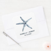 De blauwe zeester | Bruiloft Monogram Vierkante Sticker (Envelop)