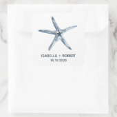 De blauwe zeester | Bruiloft Monogram Vierkante Sticker (Tas)