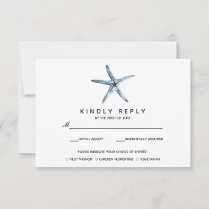 De blauwe zeester Bruiloft RSVP met maaltijdkeuz