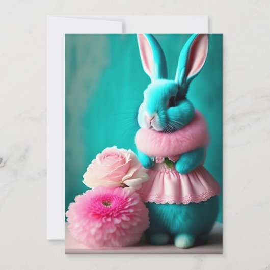 De Blauwgroen Bunny Portret Pasen Kaart (Voorkant)