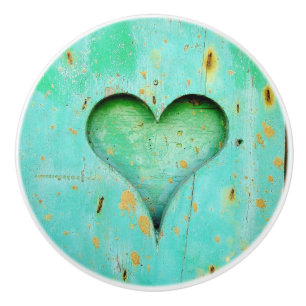 De blauwgroen Houten Rustieke Knop van het Hart