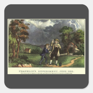 De bliksemproef met een vlieger van Benjamin Frank Vierkante Sticker