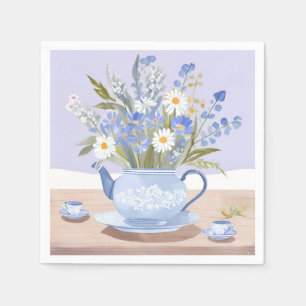 De Bloeiende Kettle Blauwe Waterverftea Schilder Servet