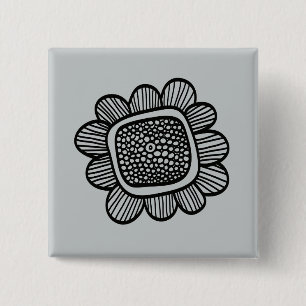 De bloem van de krabbel vierkante button 5,1 cm