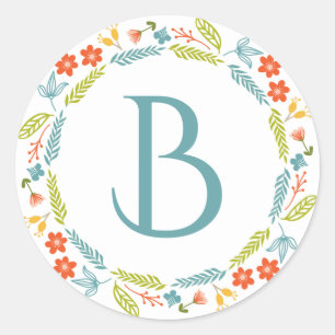 De Bloemen met monogram en doorbladert Kleurrijke Ronde Sticker
