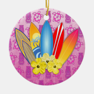 De Bloemen van de surfplank en van de Hibiscus Keramisch Ornament