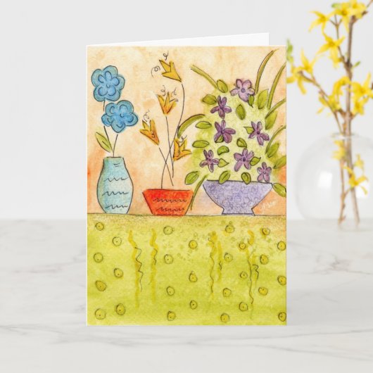 De Bloemen van de waterverf in vazen Kaart (Gele Bloem)