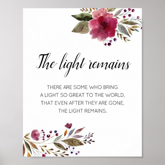 De Bloemige Herdenking 'The Light Remains' in Bour Poster (Voorkant)