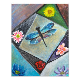 De Bloemige Kunst van een Libelle Print Foto Afdruk