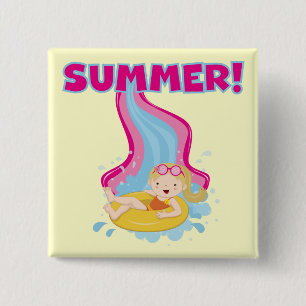 De blonde Zomer van het Meisje Vierkante Button 5,1 Cm