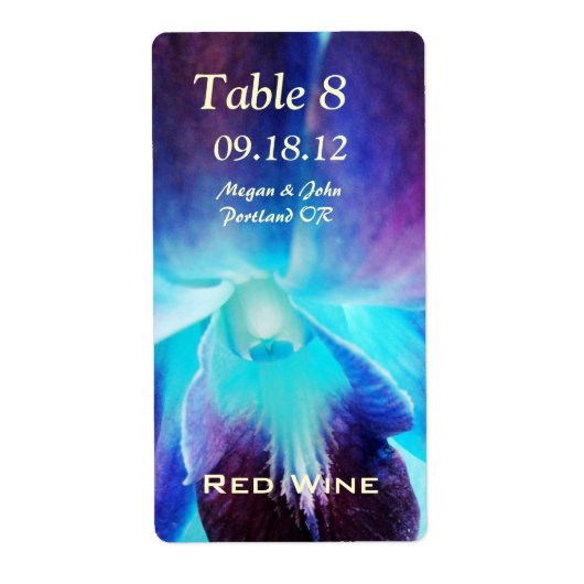 De Blue Orchid Wedding Wine Labels (Voorkant)
