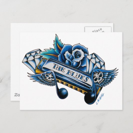 De Blues Harmonica Flash Art Briefkaart (Voorkant / Achterkant)