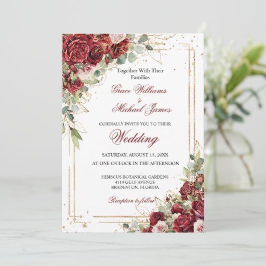 De Blushing Bride Red Rose Bruiloft Kaart (Staand voorkant)