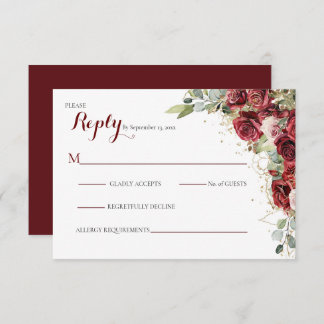 De Blushing Bride Red Rose Bruiloft RSVP Kaartje