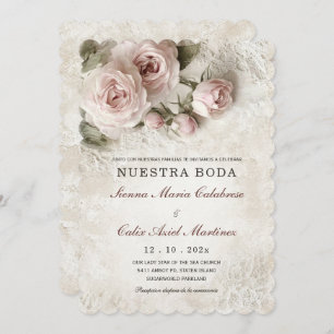 De Boda Elegante Con Flores Rosa Pastel Invitation