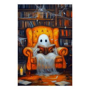 De Boekengeest Sfeervolle Halloween Bibliotheek Perfect Poster