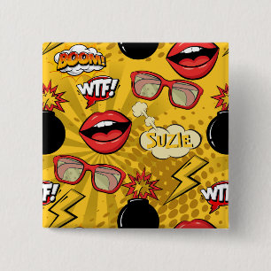 De Bomb Retro tilt Red/Gold ID553 Vierkante Button 5,1 Cm