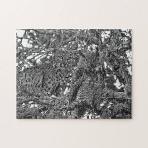 De bomen hebben Oyes Bobcat en Owl Jigzaag Puzzle Legpuzzel