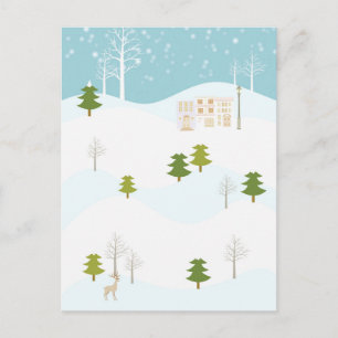De boom en besneeuwde berg met vrolijk kerstfeest feestdagenkaart