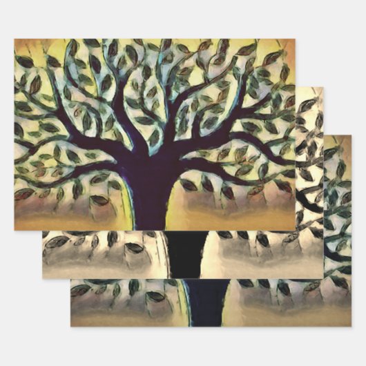 De boom heeft een gele waterverf van het landschap inpakpapier vel (Set)