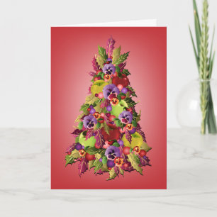 De Boom van de hulst met Appelen en Roze Kerstmis Feestdagen Kaart