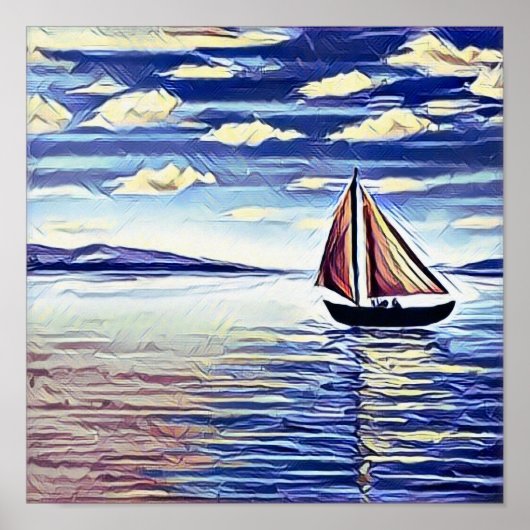 De boot beweegt weg van de kust poster (Voorkant)