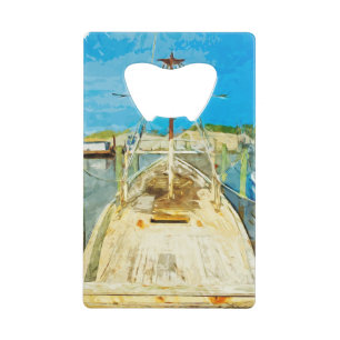 De Boot van garnalen onder het Abstracte Kredietkaart Flessenopener