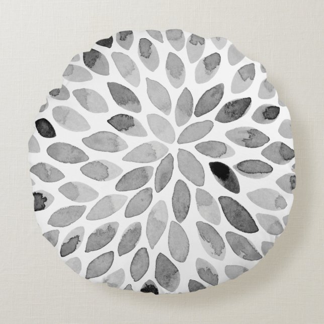 De borstelslagen van de waterverf - zwart-wit rond kussen (Voorkant)