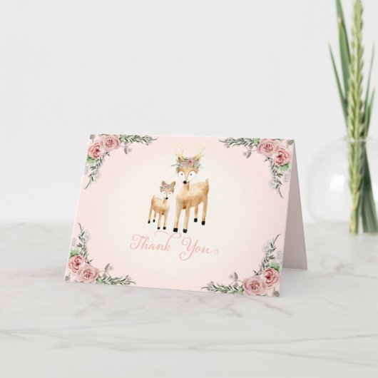 De bos BosHerten Boho namen Bloemen danken u toe Bedankkaart (Voorkant)