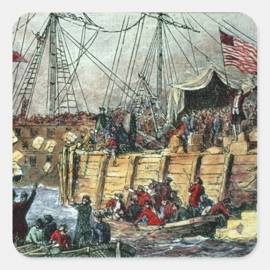 De Boston Tea Party, 16 december 1773 Vierkante Sticker (Voorkant)
