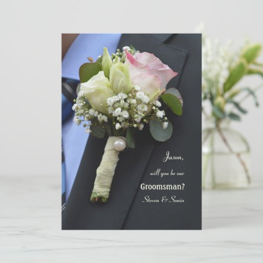 De Boutonniere Bruidsjonker Verzoekkaart Kaart (Staand voorkant)