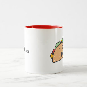 De boze taco met naam tweekleurige koffiemok