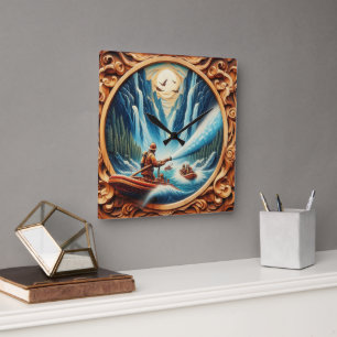 De brandweerlieden geladen op hun boot vierkante klok