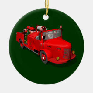 De Brandweerman van de Kerstman in de Vrachtwagen Keramisch Ornament