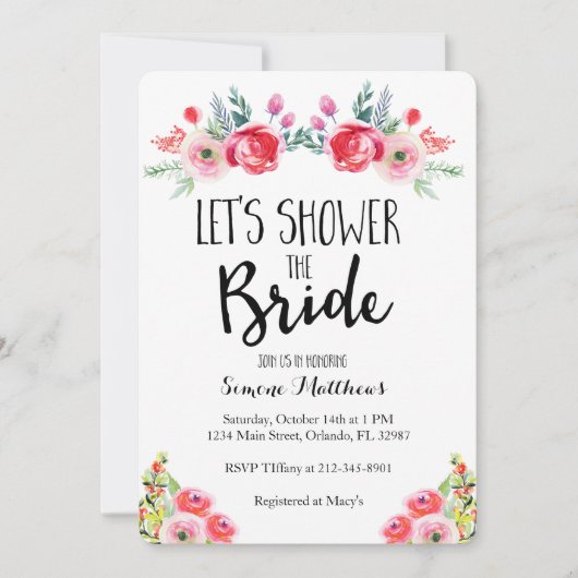 De Bride Floral Bridal Shower-uitnodiging Kaart (Voorkant)