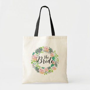 De bride Typografie-Waterverf bloemen Tote Bag