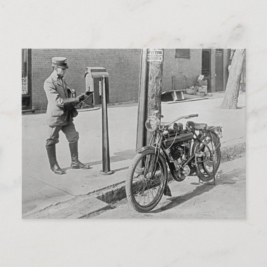 De Brievenbesteller van de motorfiets, 1909 Briefkaart (Voorkant)