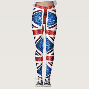 de Britse vlag rode en blauwe fonkelingen Leggings
