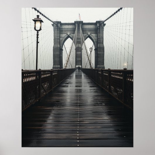 De Brooklyn Bridge in zwart-wit in de mist Poster (Voorkant)