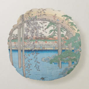 De brug met Wisteria of Kameido Tenjin Rond Kussen