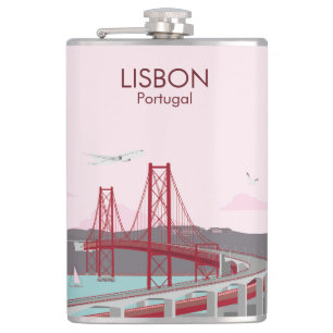 De brug van Lissabon over de Tagus in stijl Heupfles