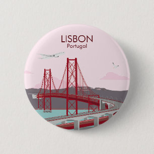 De brug van Lissabon over de Tagus in stijl Ronde Button 5,7 Cm