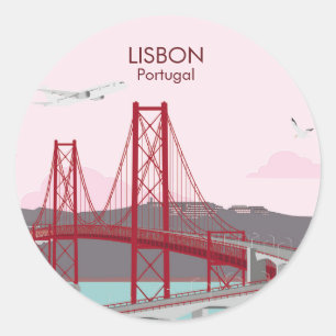 De brug van Lissabon over de Tagus in  stijl Ronde Sticker