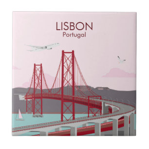 De brug van Lissabon over de Tagus in stijl Tegeltje