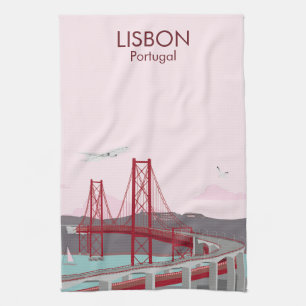 De brug van Lissabon over de Tagus in  stijl Theedoek