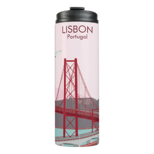 De brug van Lissabon over de Tagus in  stijl Thermosbeker